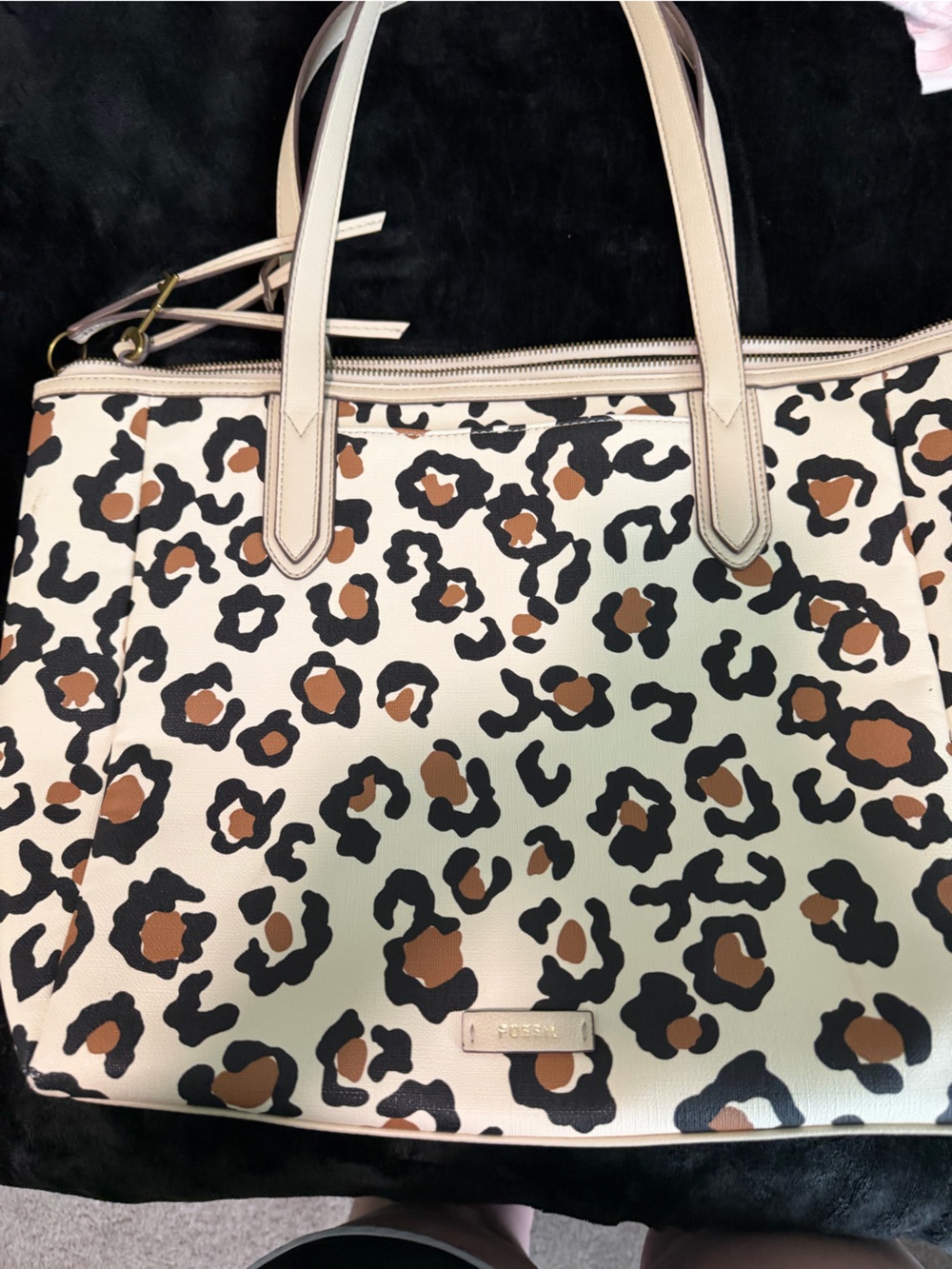 Fossil Leopard Print Tote - Cream, Brown & Black